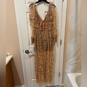 For Love And Lemons Tan Backless Dress with Multicolor Details